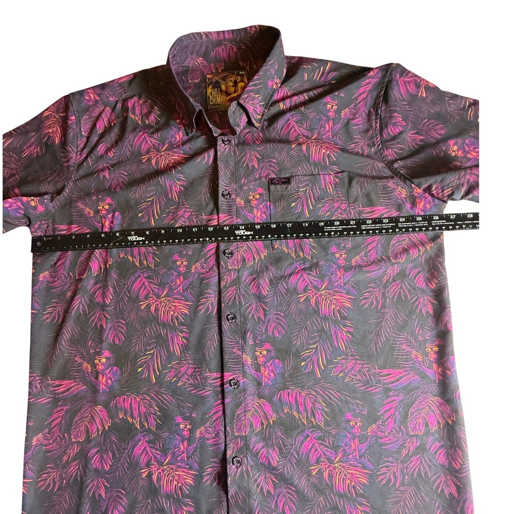 Retro Rifle Chill Chimp Mens Short Sleeve Up Shirt Tropical Monkey Gun Print-979 - Picture 5 of 7